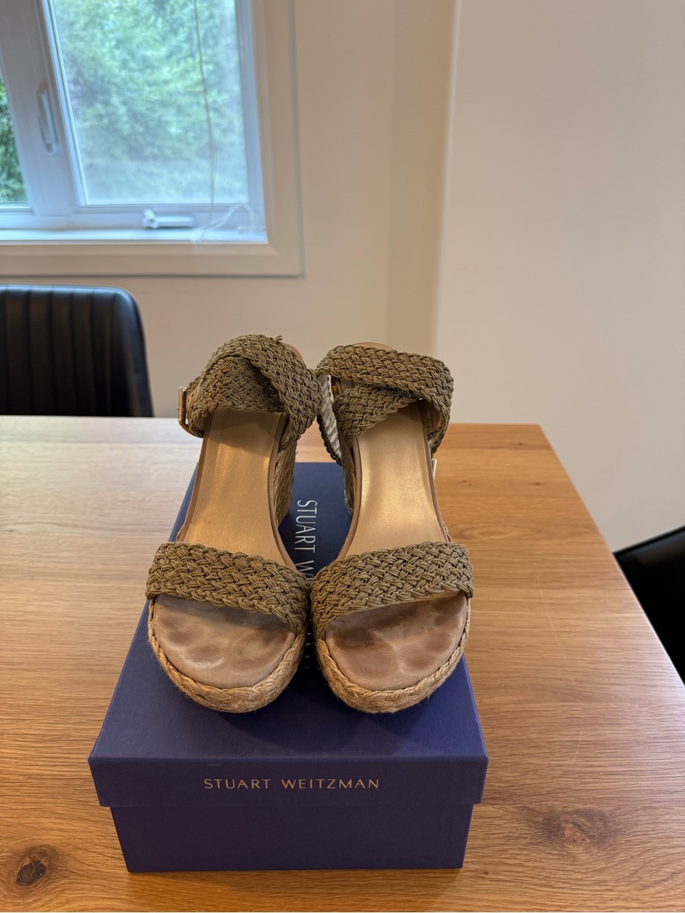 Stuart Weitzman Braided Tan Espadrille Wedge Sandals